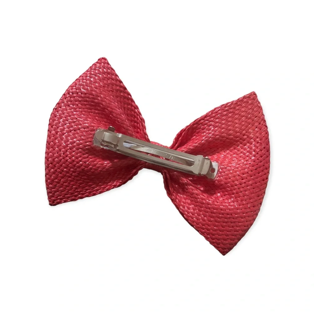 Vintage XL French Hair Bow,‎ Red with Orange Undertone, Handmade in France, 5.5”